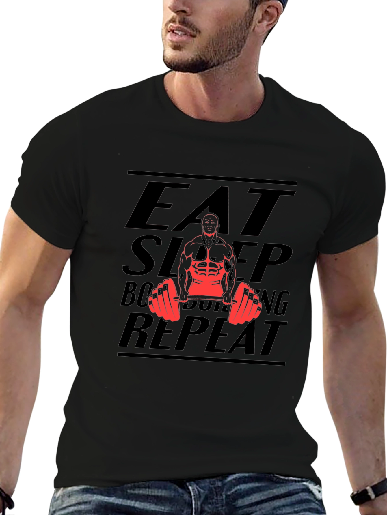 Eat Sleep Bodybuilding Repeat Black T-Shirt