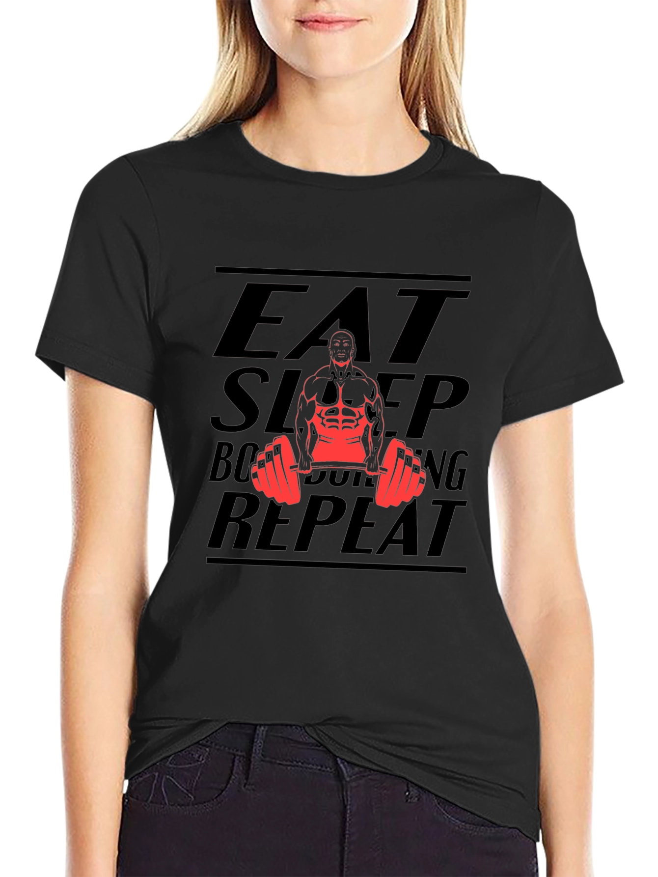 Eat Sleep Bodybuilding Repeat Black T-Shirt