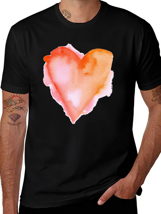 Watercolor Heart Graphic Tee - Soft Black Cotton Blend