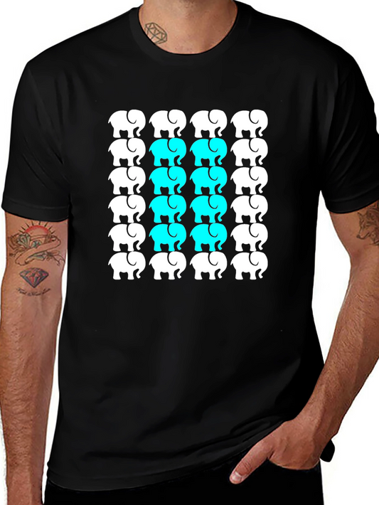 Elephant Pattern Black T-Shirt
