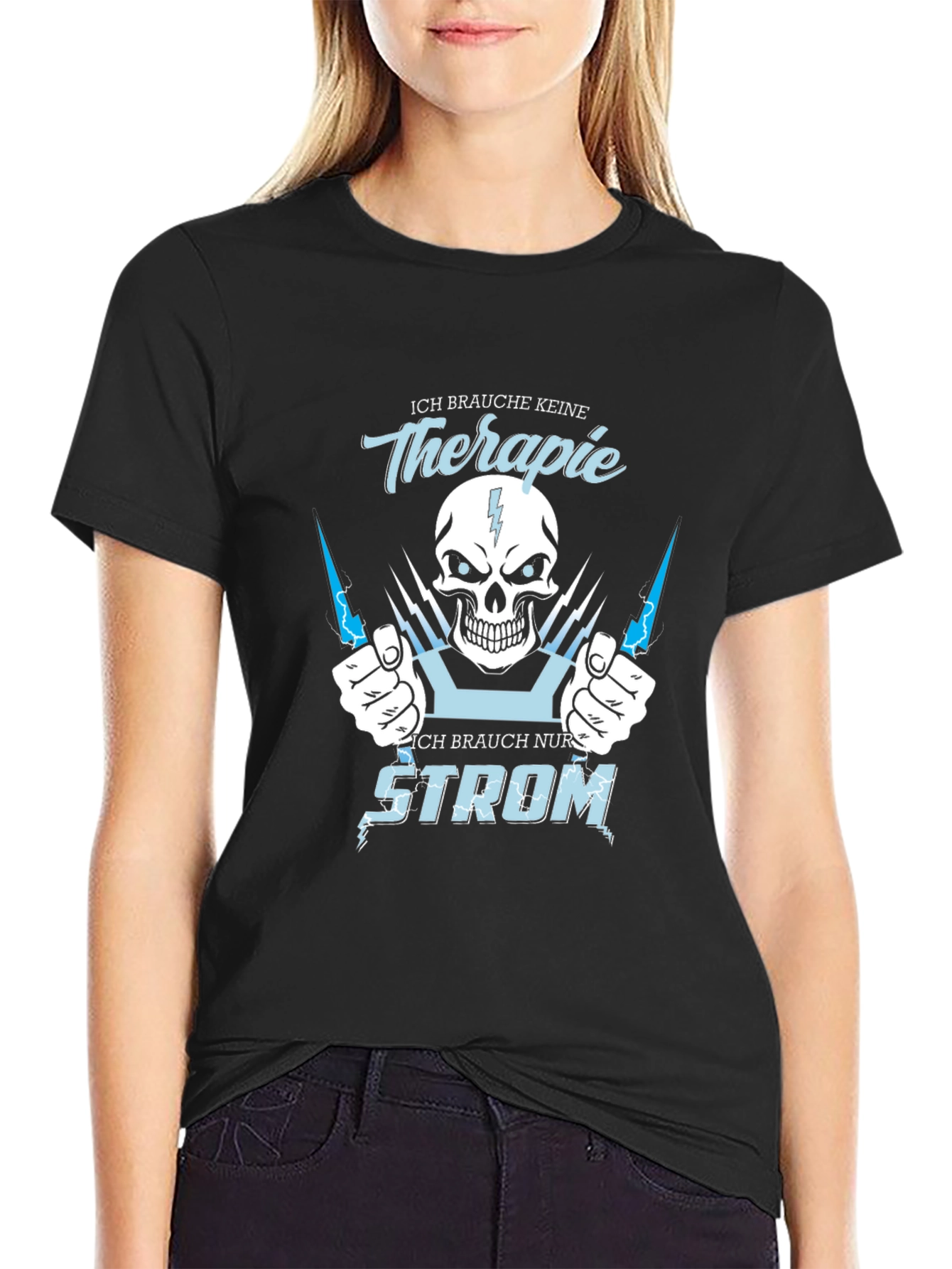 Ich Brauche Strom Graphic Tee - Black Cotton Shirt