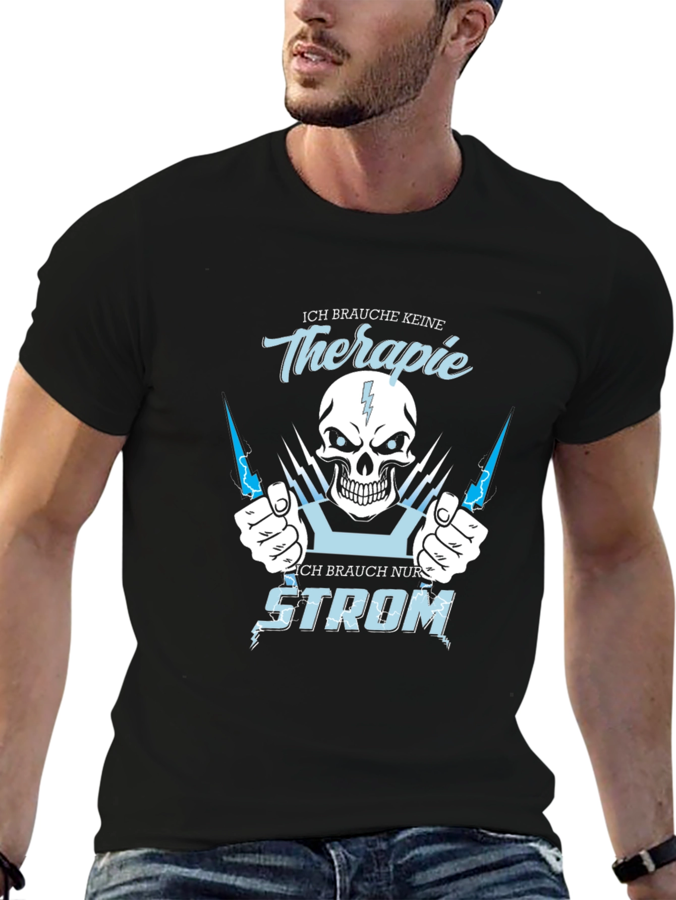 Ich Brauche Strom Graphic Tee - Black Cotton Shirt