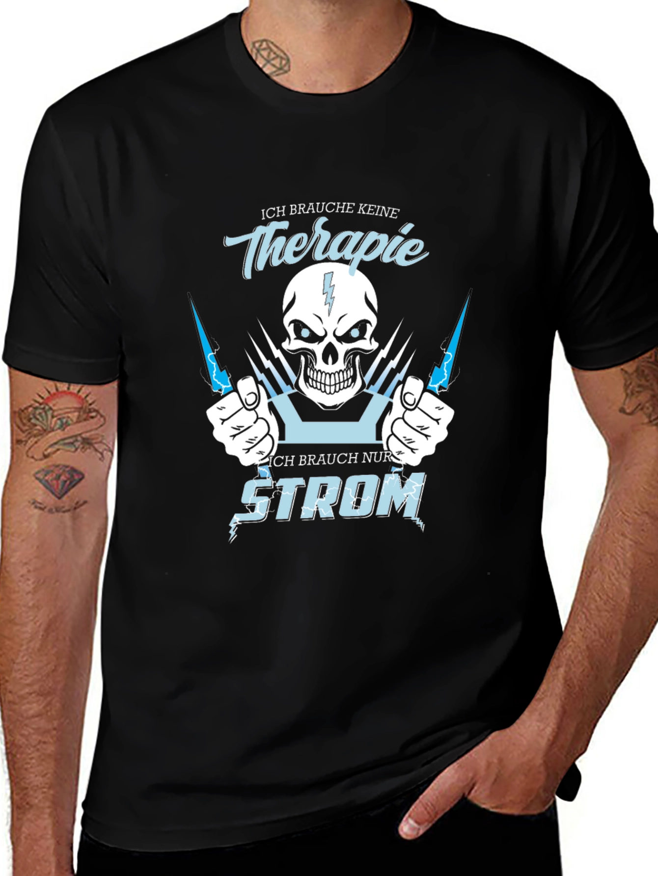 Ich Brauche Strom Graphic Tee - Black Cotton Shirt