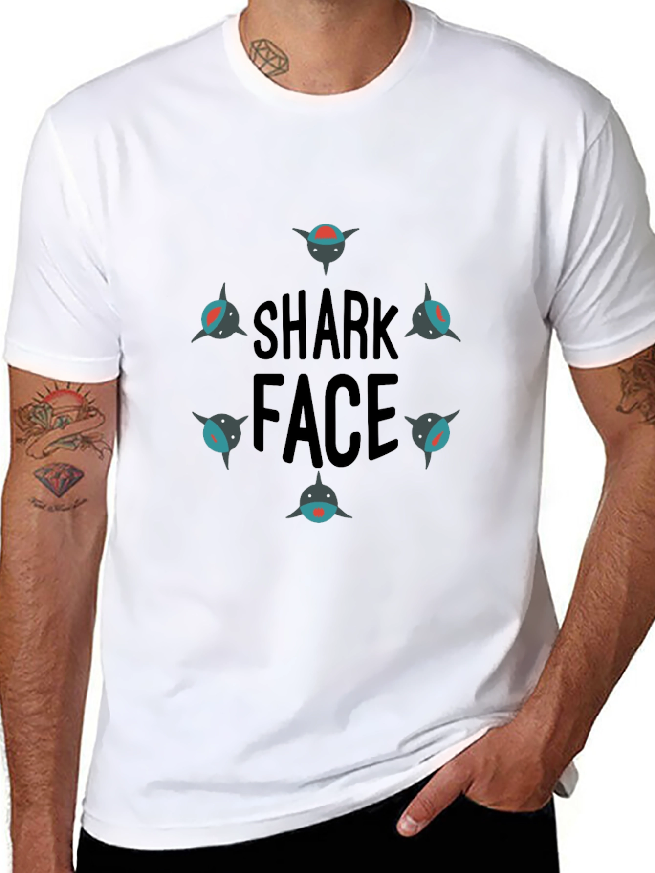Shark Face Black T-Shirt - Cool Graphic Tee