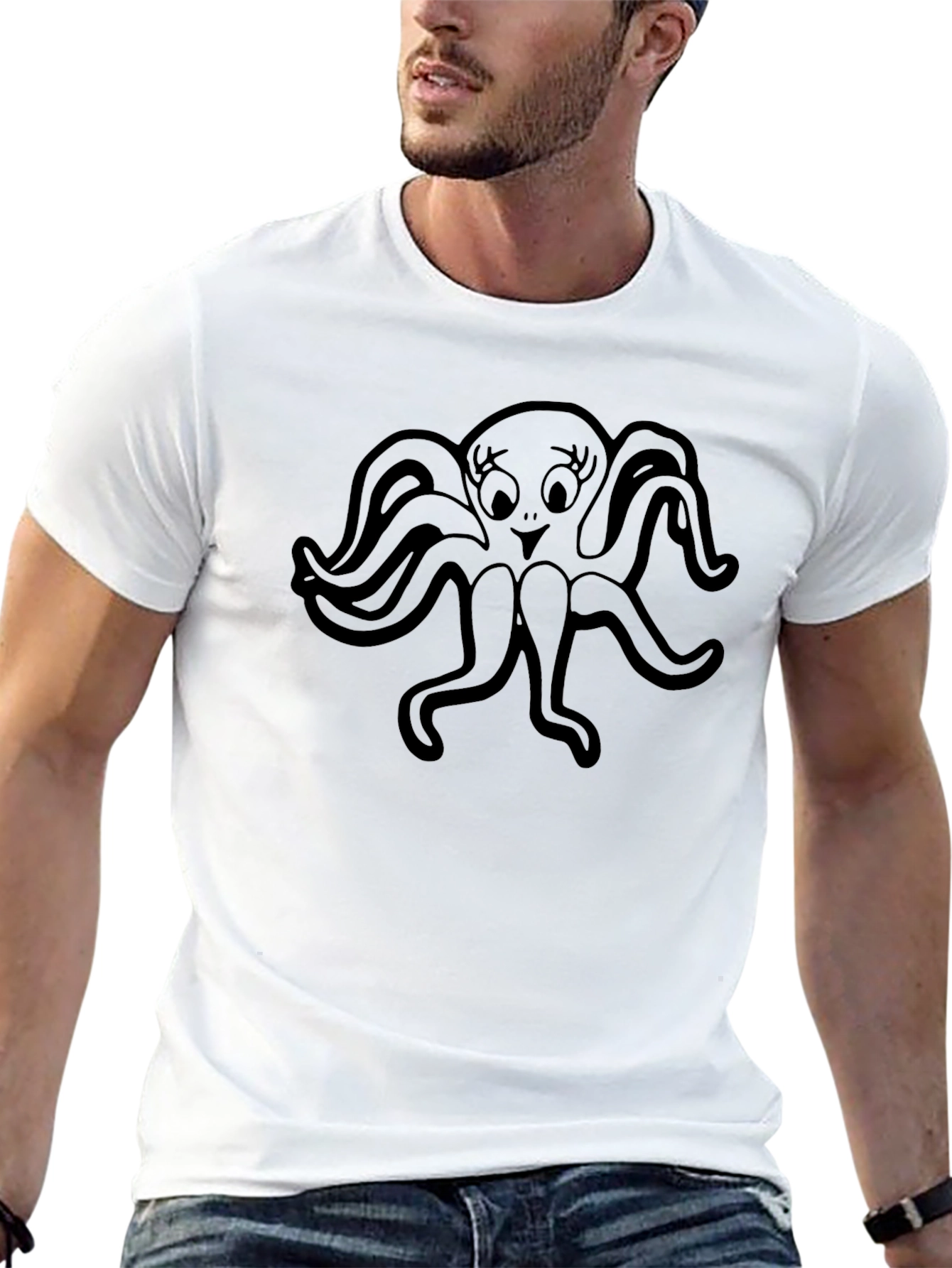 Cute Octopus Graphic Black T-Shirt