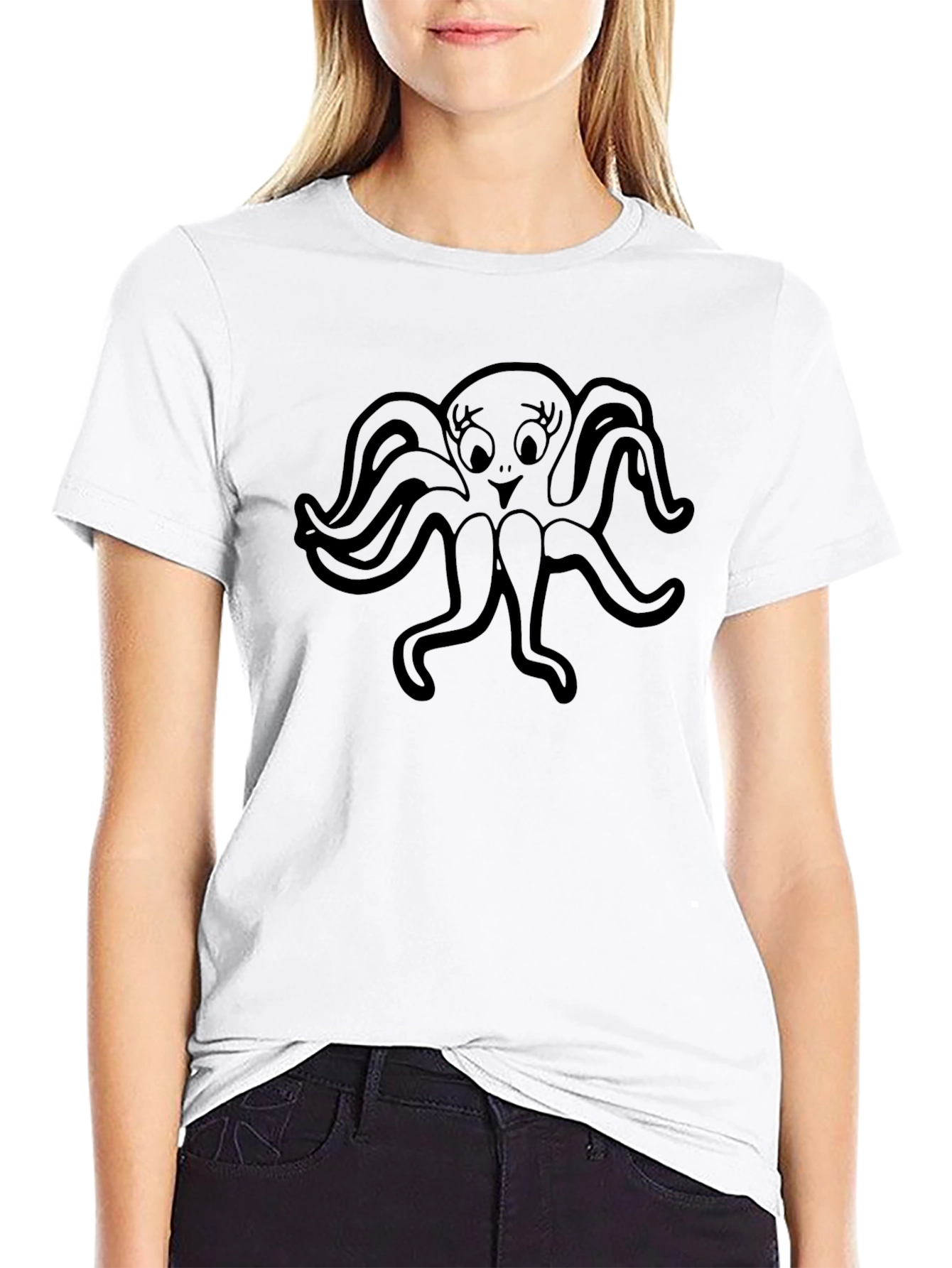 Cute Octopus Graphic Black T-Shirt