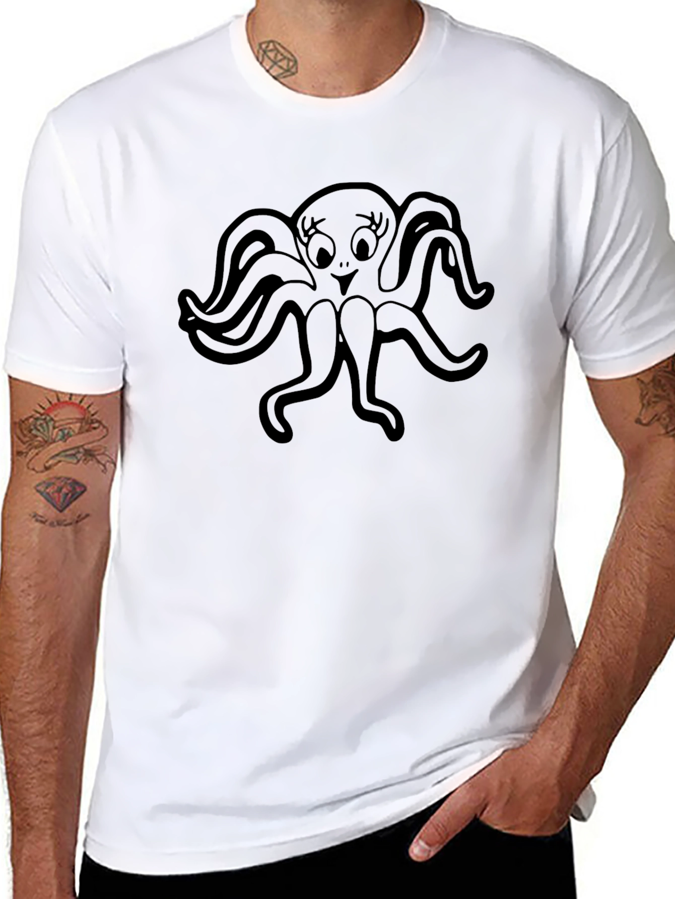 Cute Octopus Graphic Black T-Shirt