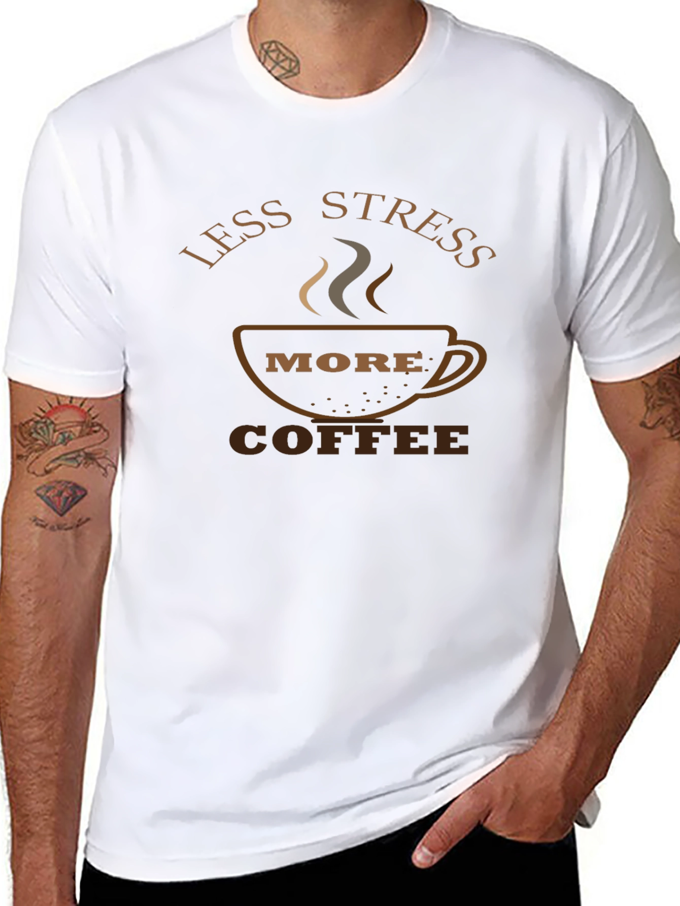 Less Stress More Coffee Black Graphic T-Shirt