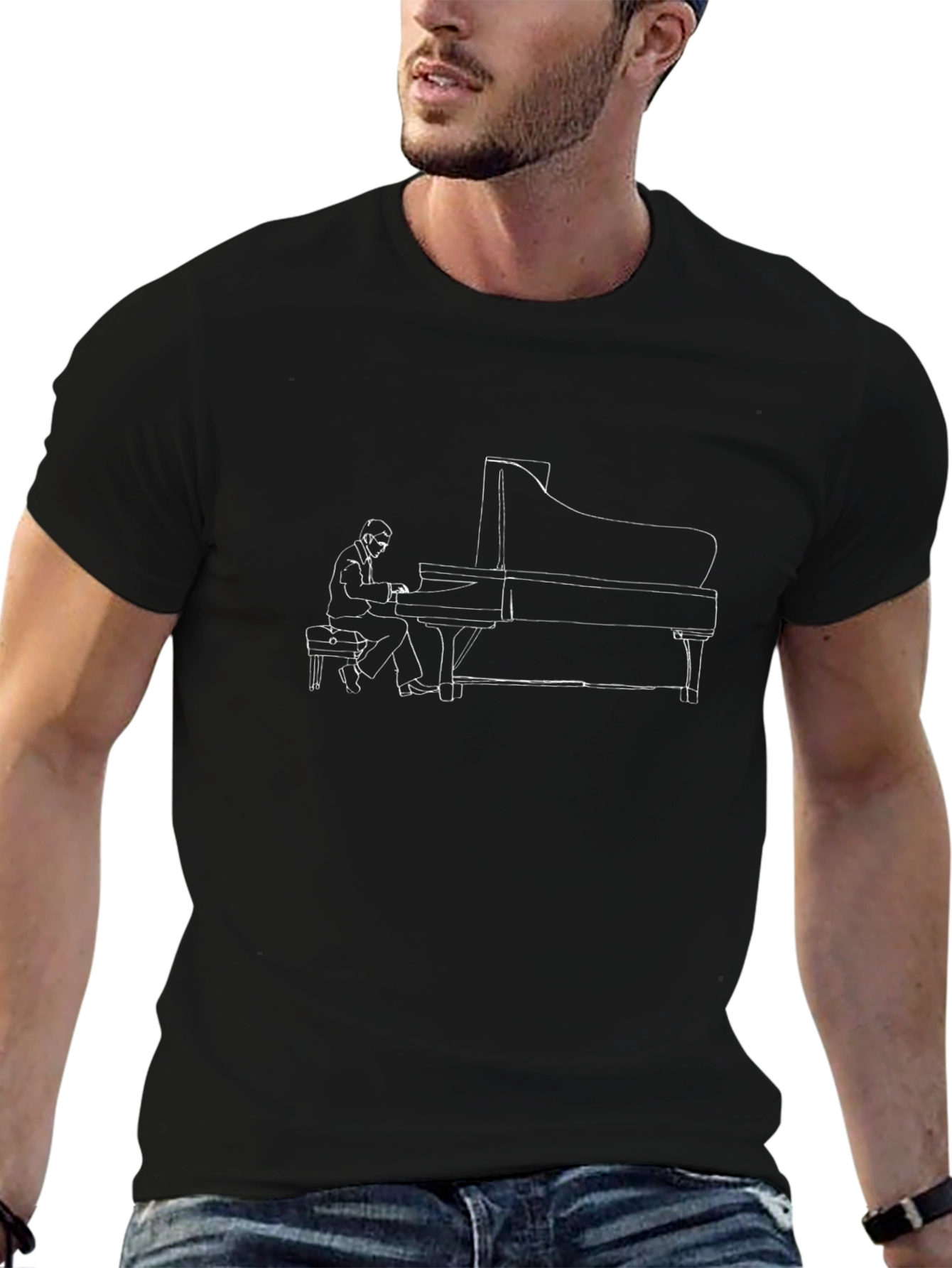 Piano Player Graphic Black T-Shirt