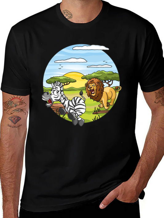 Lion and Zebra Cartoon T-Shirt
