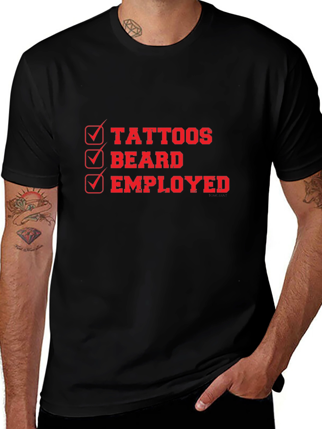 Tattoos Beard Employed Mens Black Graphic Tee