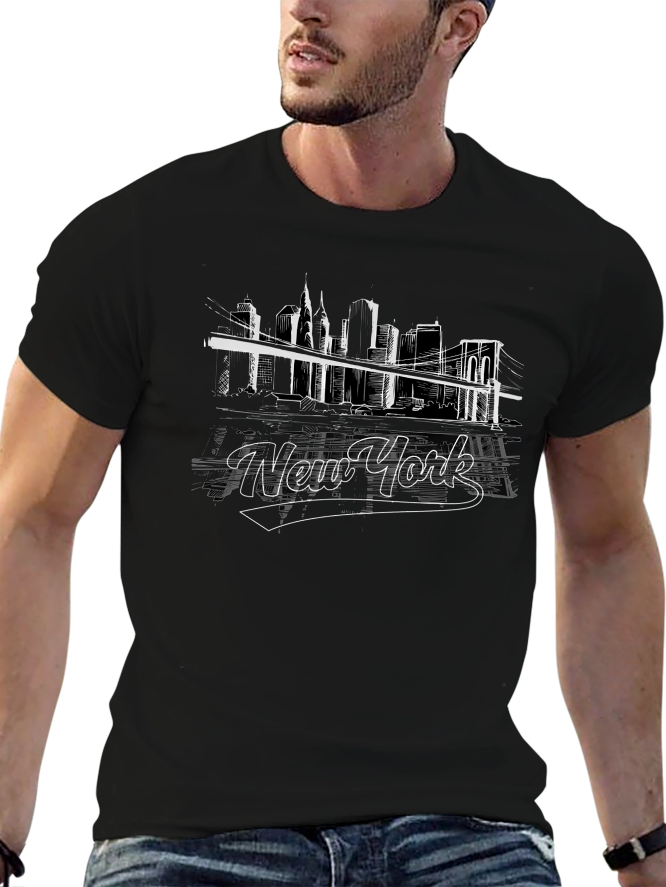 New York Skyline Graphic Tee - Black