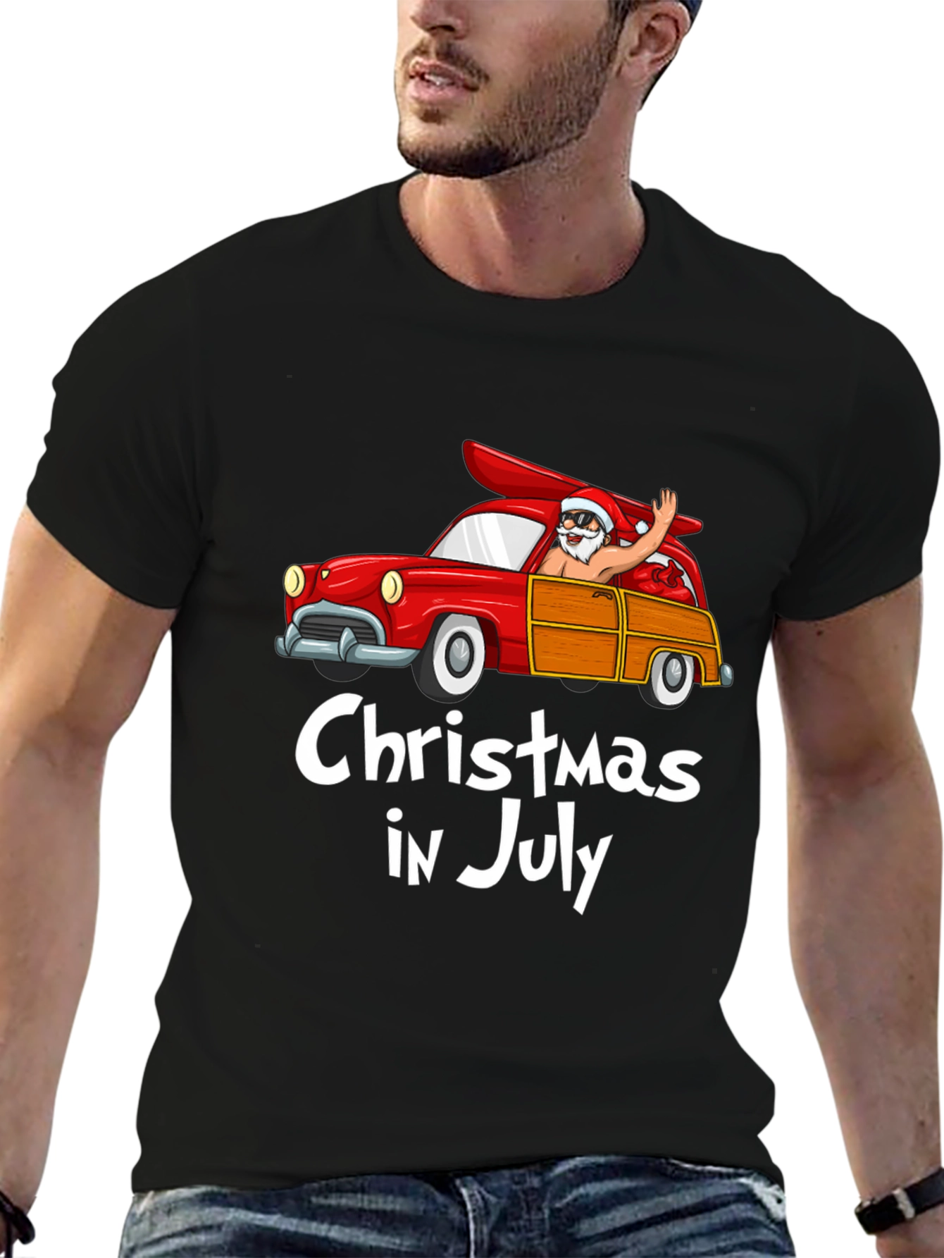 Christmas in July T-Shirt - Santa Surf Car