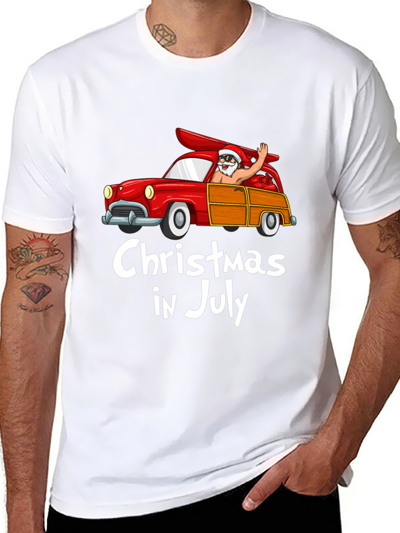 Christmas in July T-Shirt - Santa Surf Car