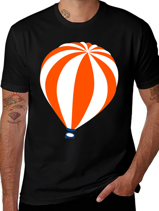 Hot Air Balloon Graphic Tee - Black Cotton T-Shirt