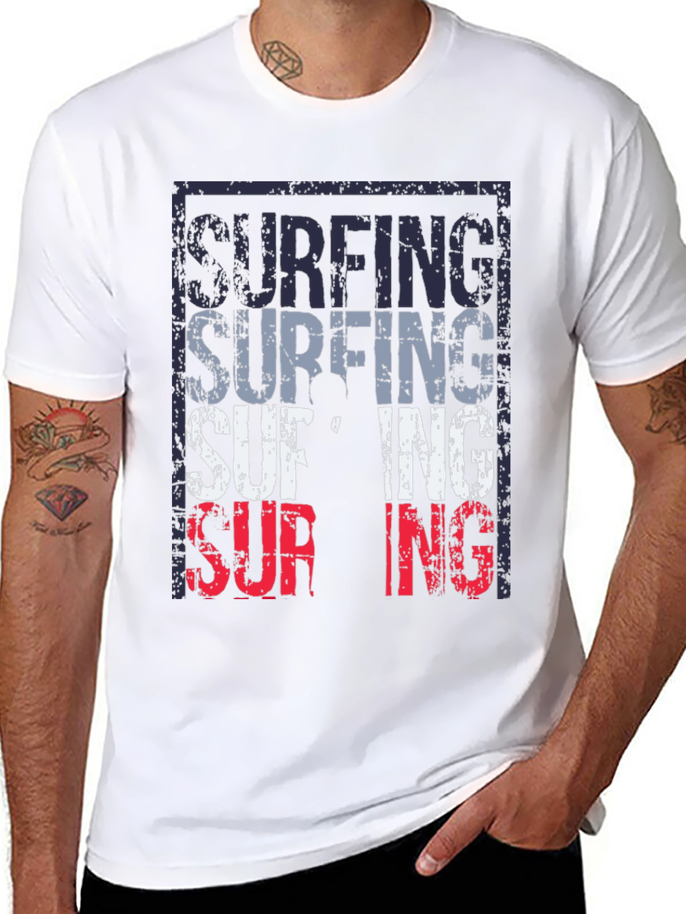 Surfing Graphic T-Shirt Black Mens Fashion Tee