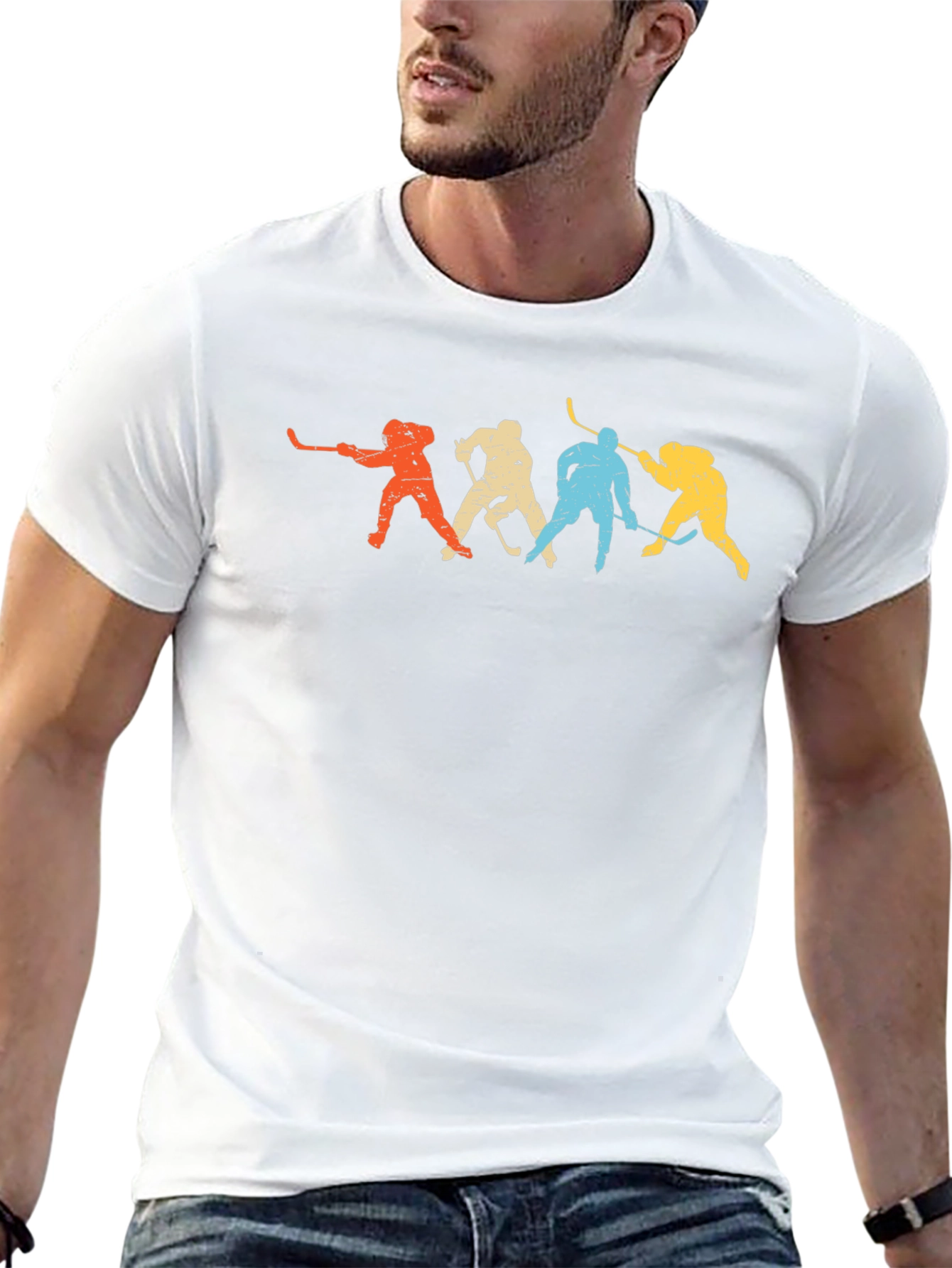 Retro Hockey Player Graphic Tee - Classic Fit