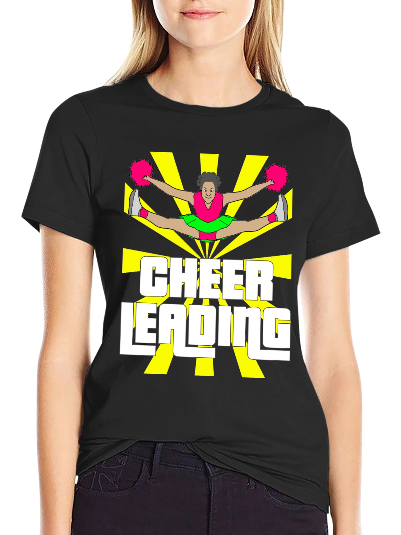 Cheerleading Graphic Tee - Black Cotton T-Shirt