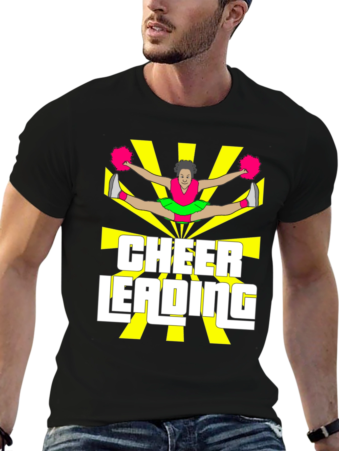 Cheerleading Graphic Tee - Black Cotton T-Shirt