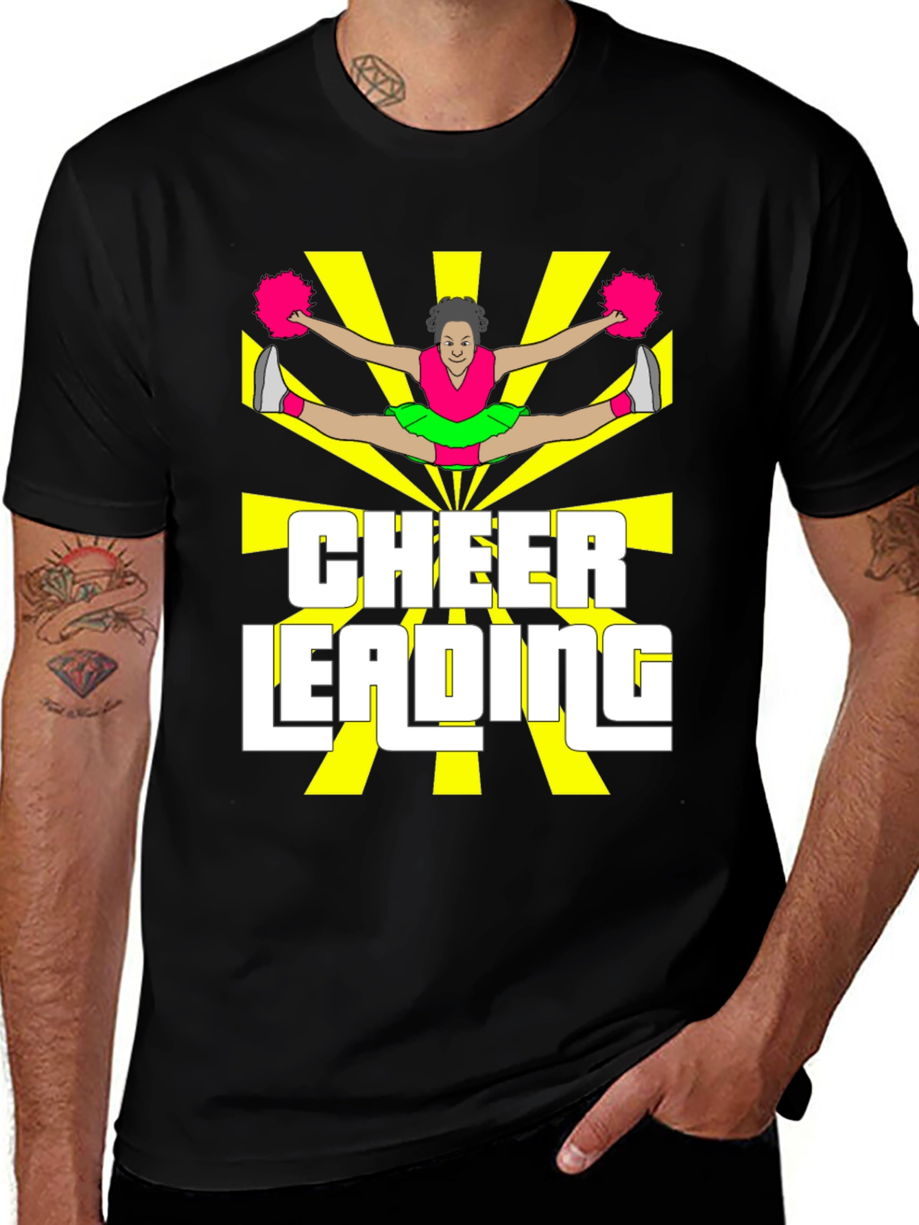 Cheerleading Graphic Tee - Black Cotton T-Shirt