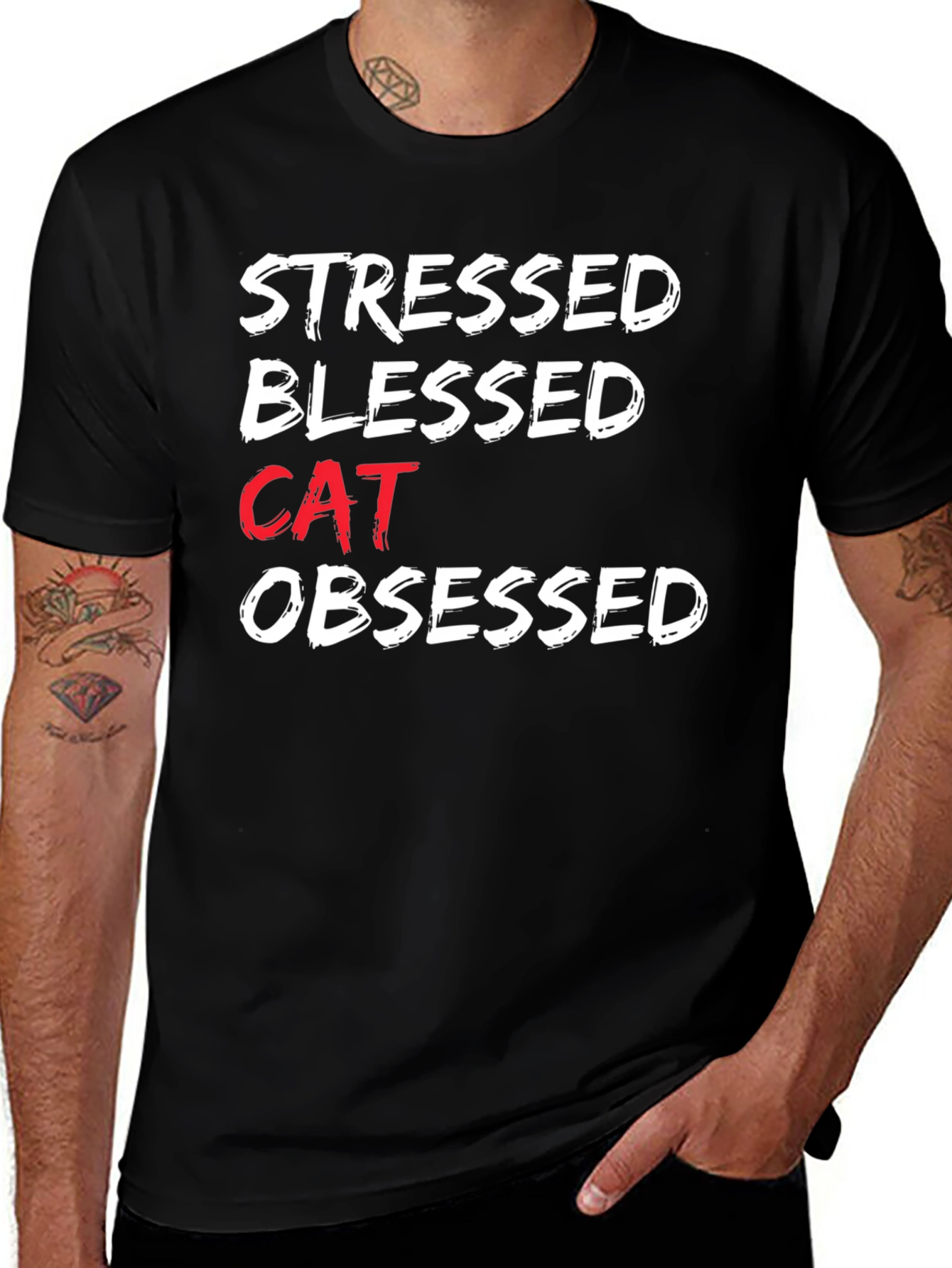 Stressed Blessed Cat Obsessed Graphic Tee