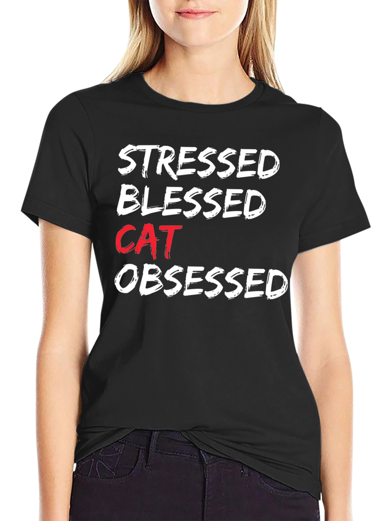 Stressed Blessed Cat Obsessed Graphic Tee
