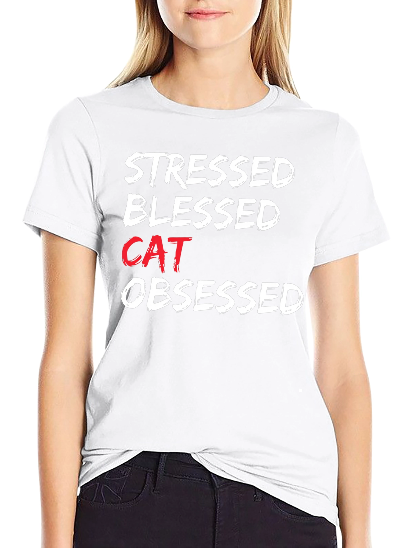 Stressed Blessed Cat Obsessed Graphic Tee