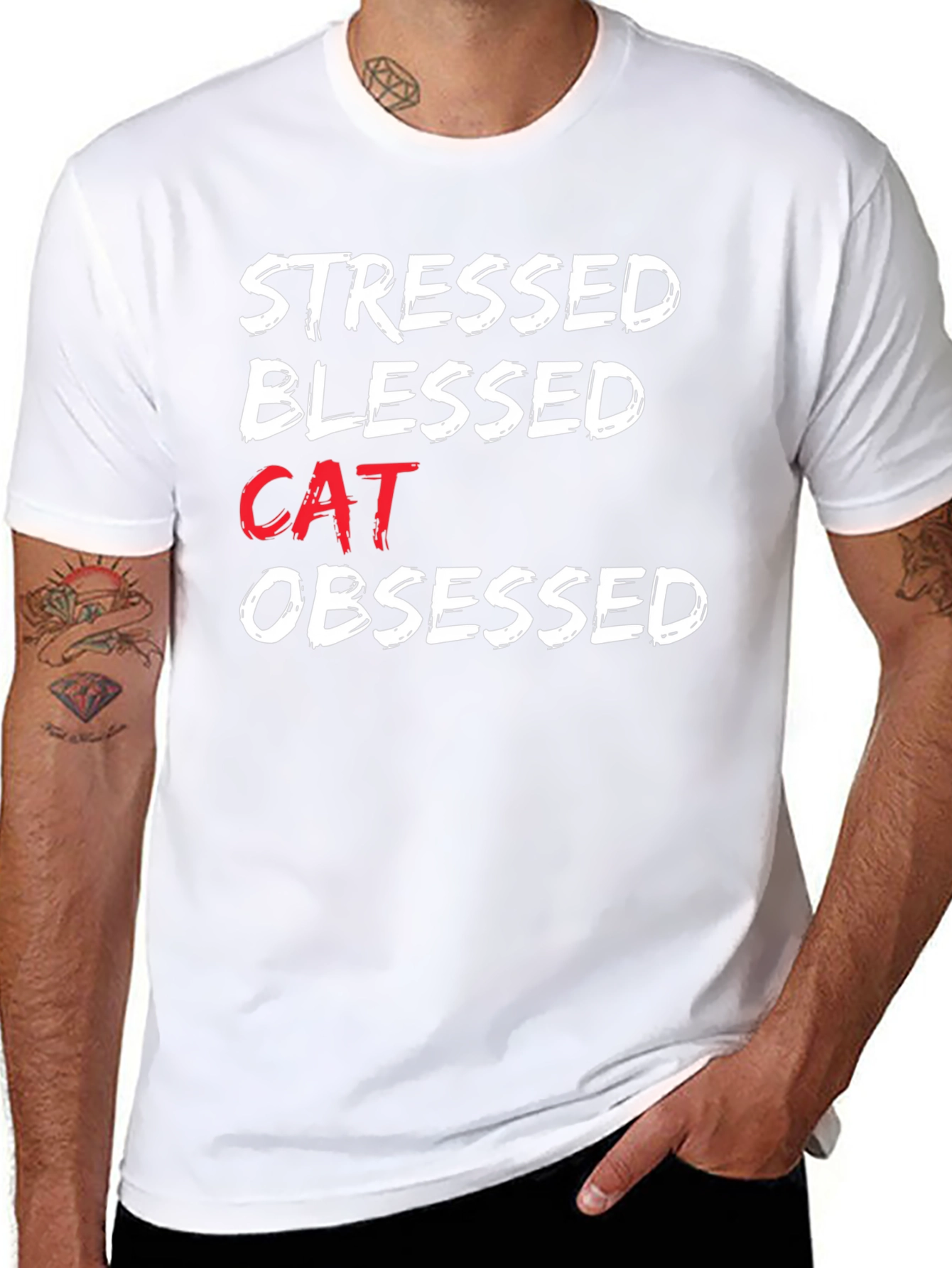 Stressed Blessed Cat Obsessed Graphic Tee