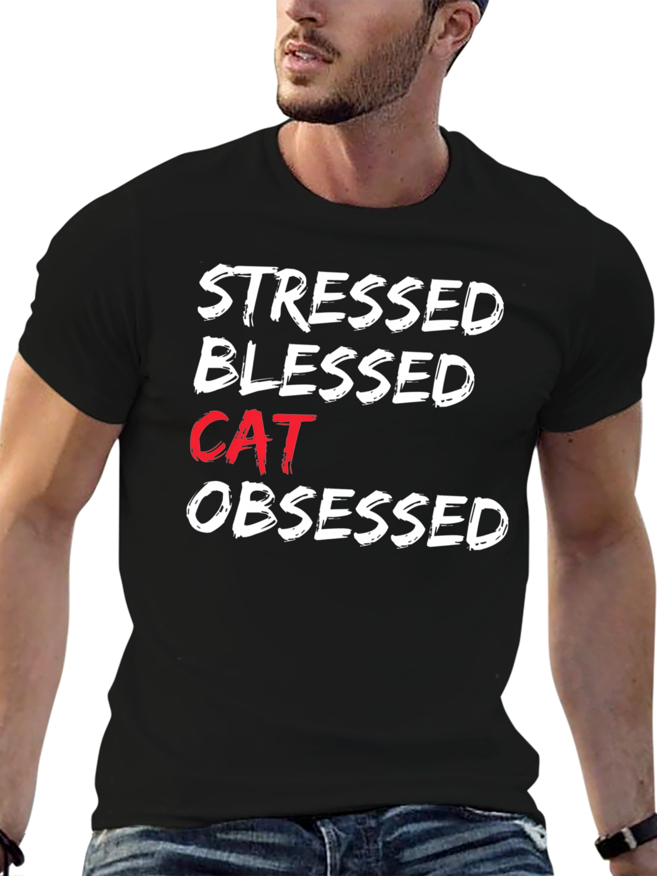 Stressed Blessed Cat Obsessed Graphic Tee