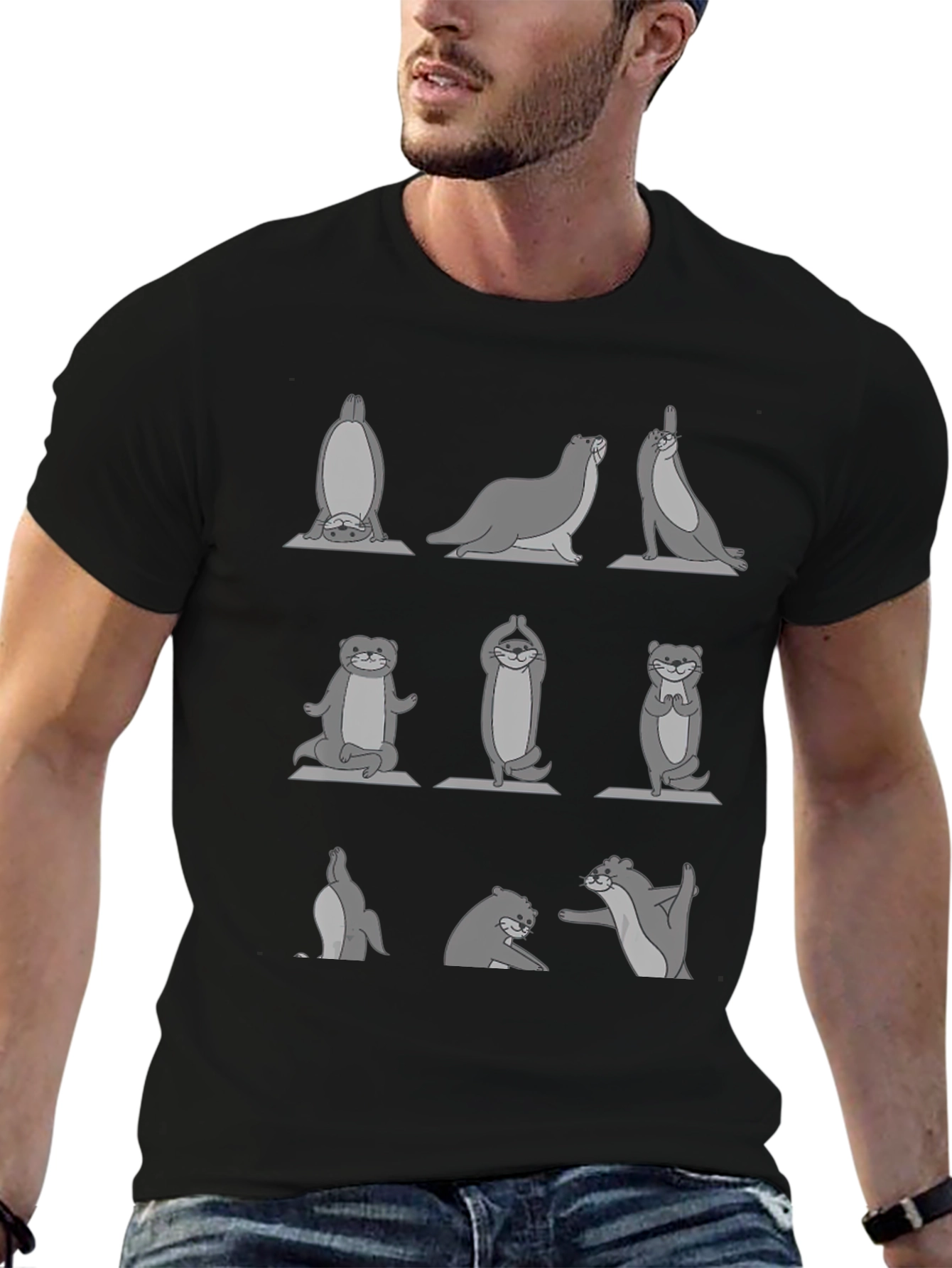 Yoga Otter Black T-Shirt - Relaxed Fit