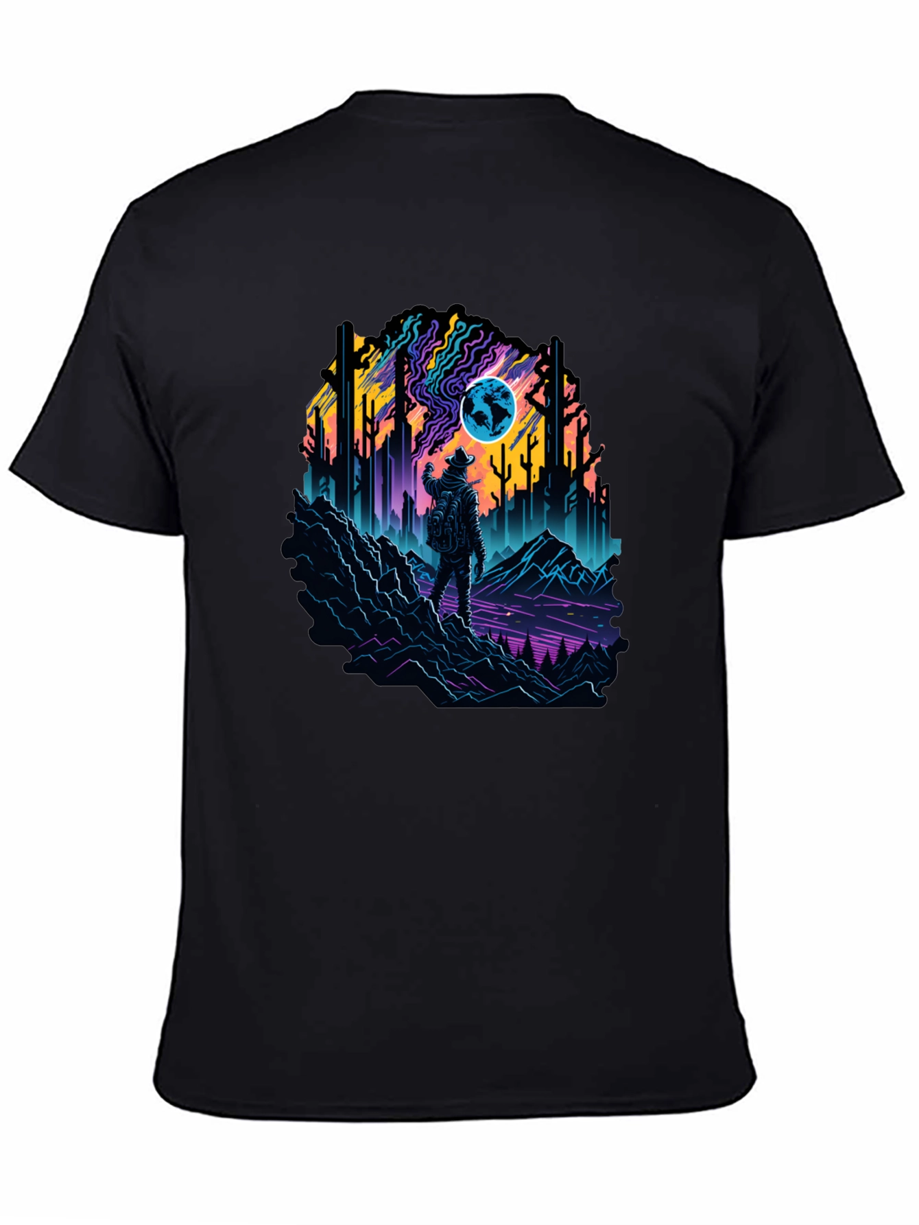 Retro Explorer Graphic Tee - Black Cotton Blend
