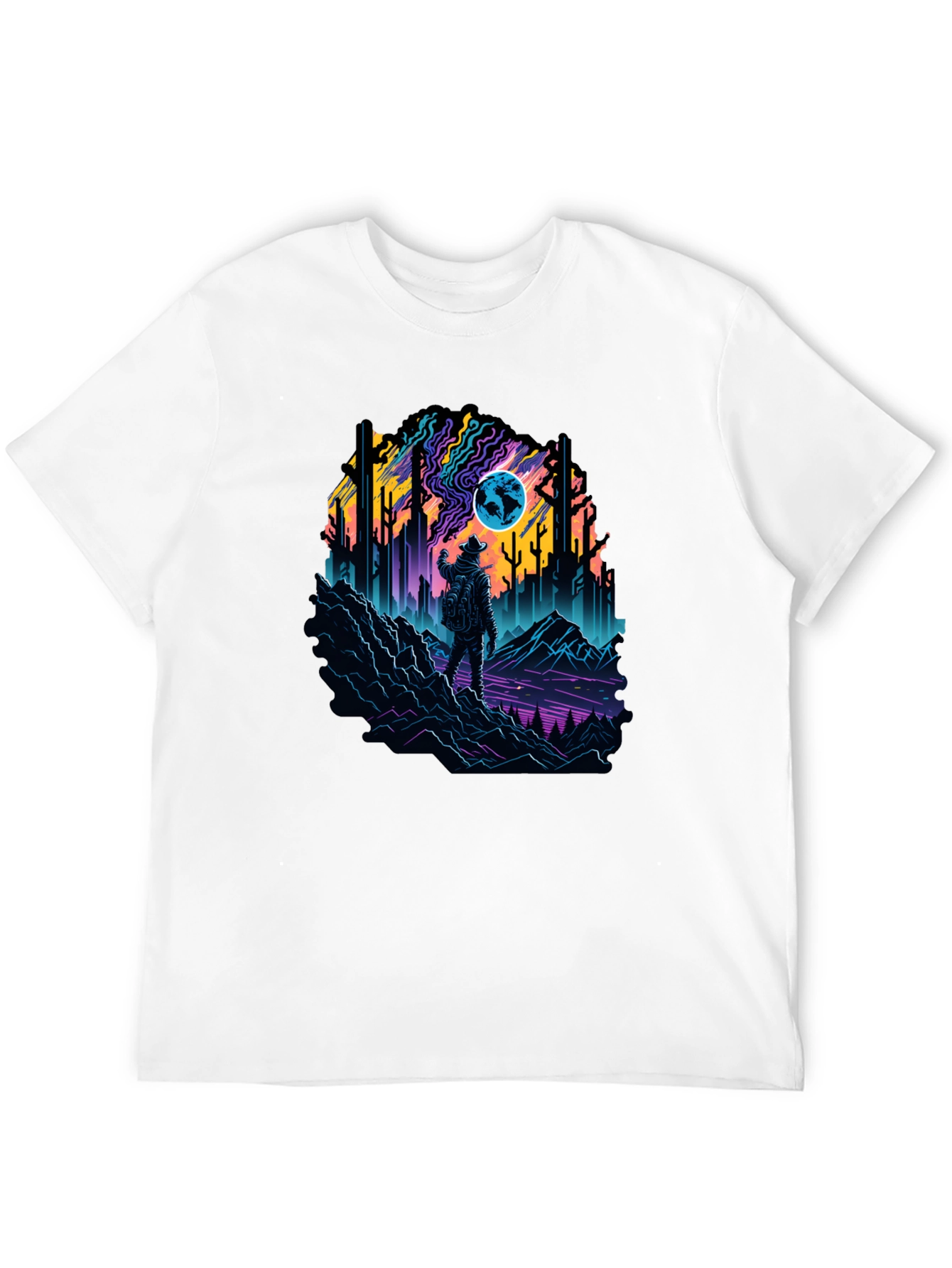 Retro Explorer Graphic Tee - Black Cotton Blend