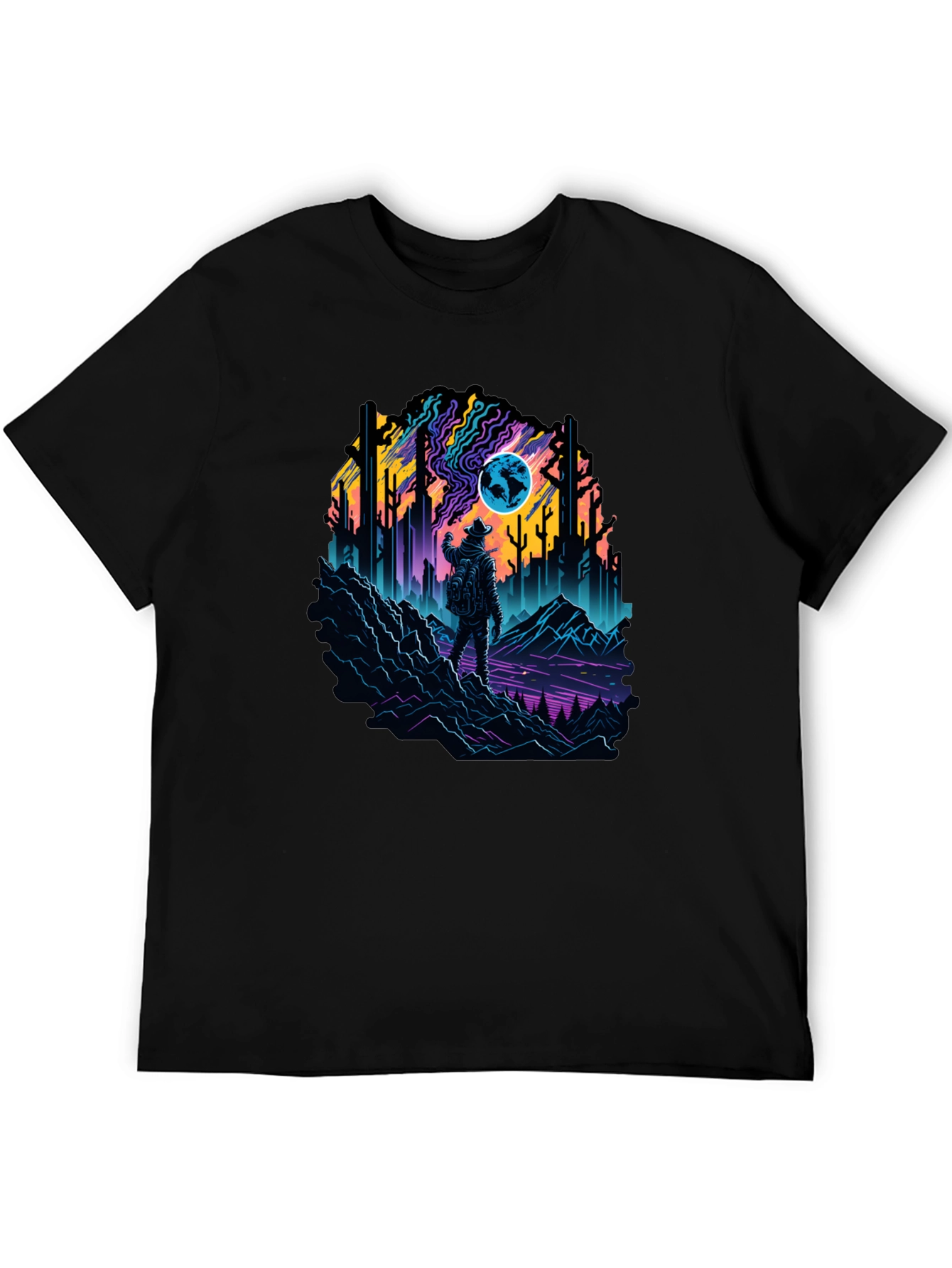 Retro Explorer Graphic Tee - Black Cotton Blend