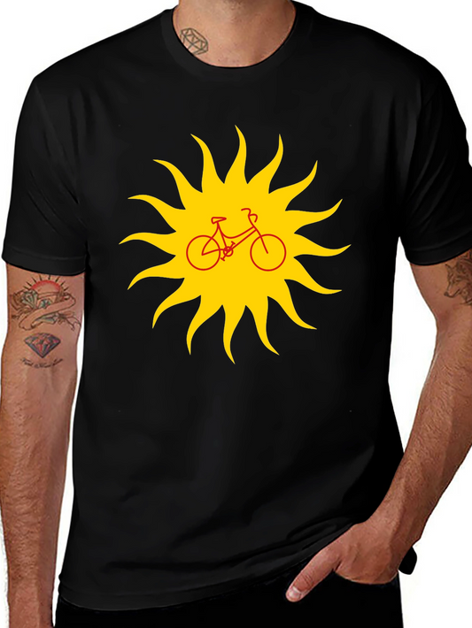 Bike Sun Graphic Tee - Black Cotton Blend Casual T-Shirt