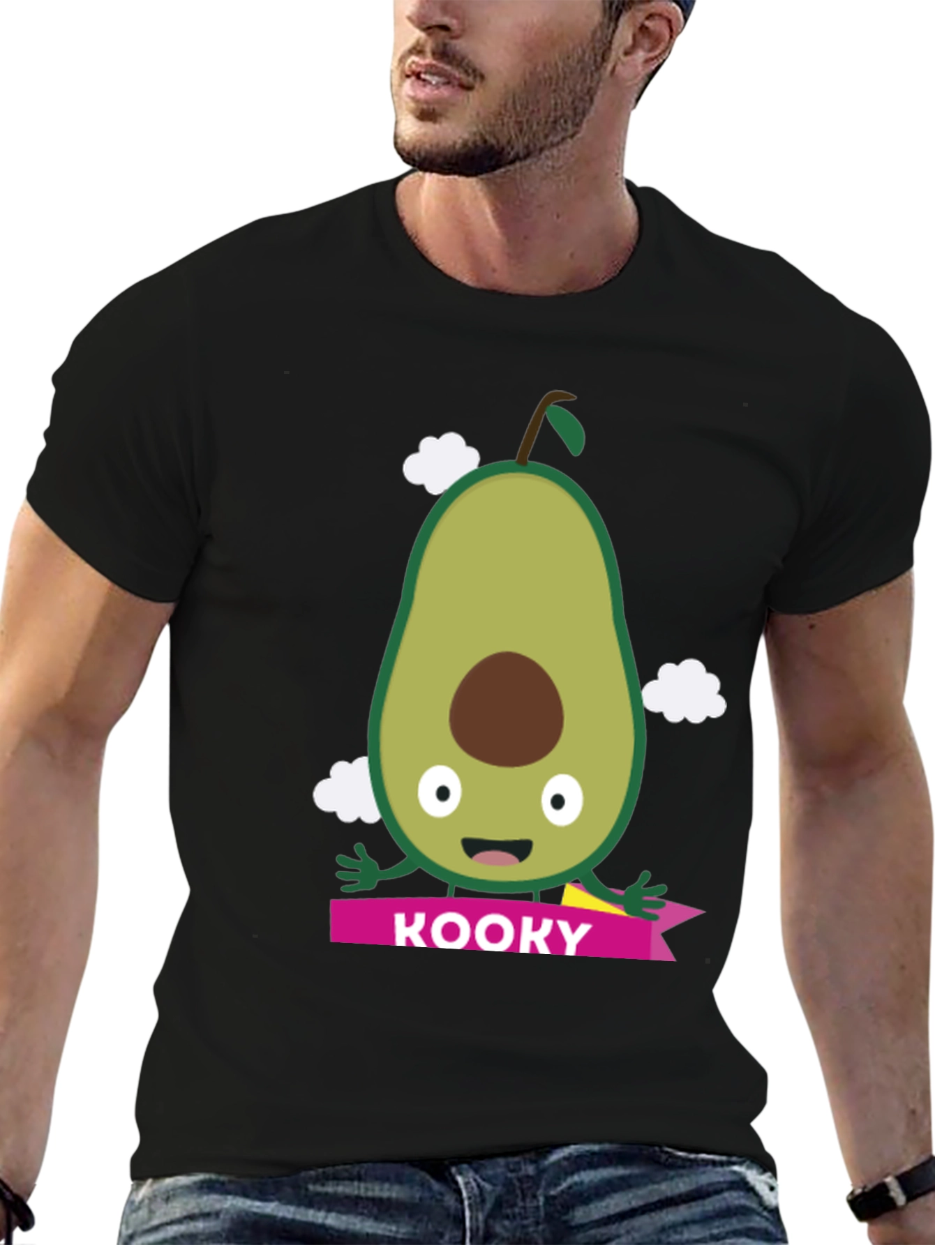 Kooky Avocado Graphic Tee - Black Cotton T-Shirt