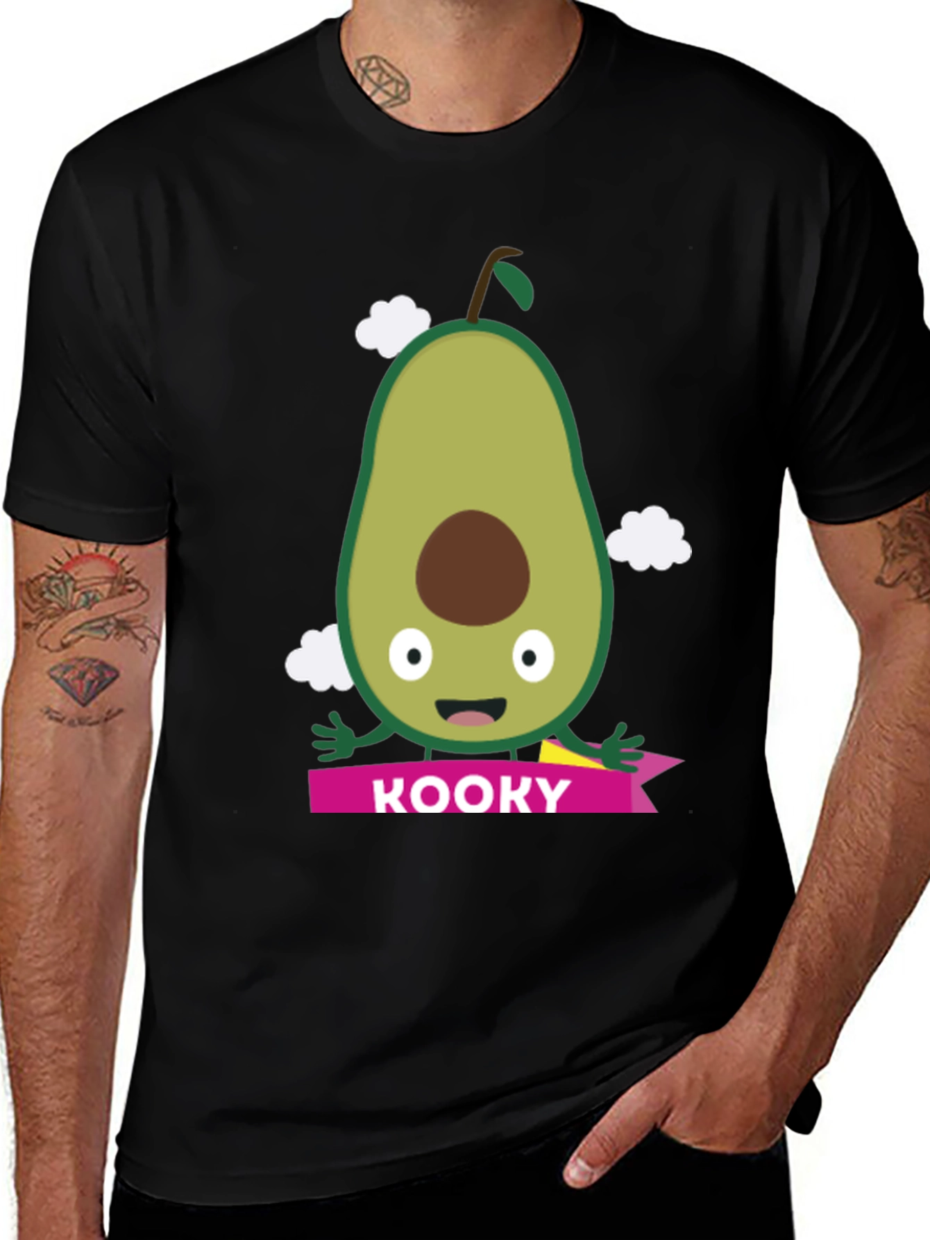Kooky Avocado Graphic Tee - Black Cotton T-Shirt