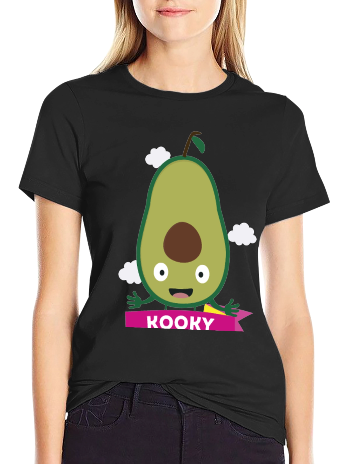 Kooky Avocado Graphic Tee - Black Cotton T-Shirt