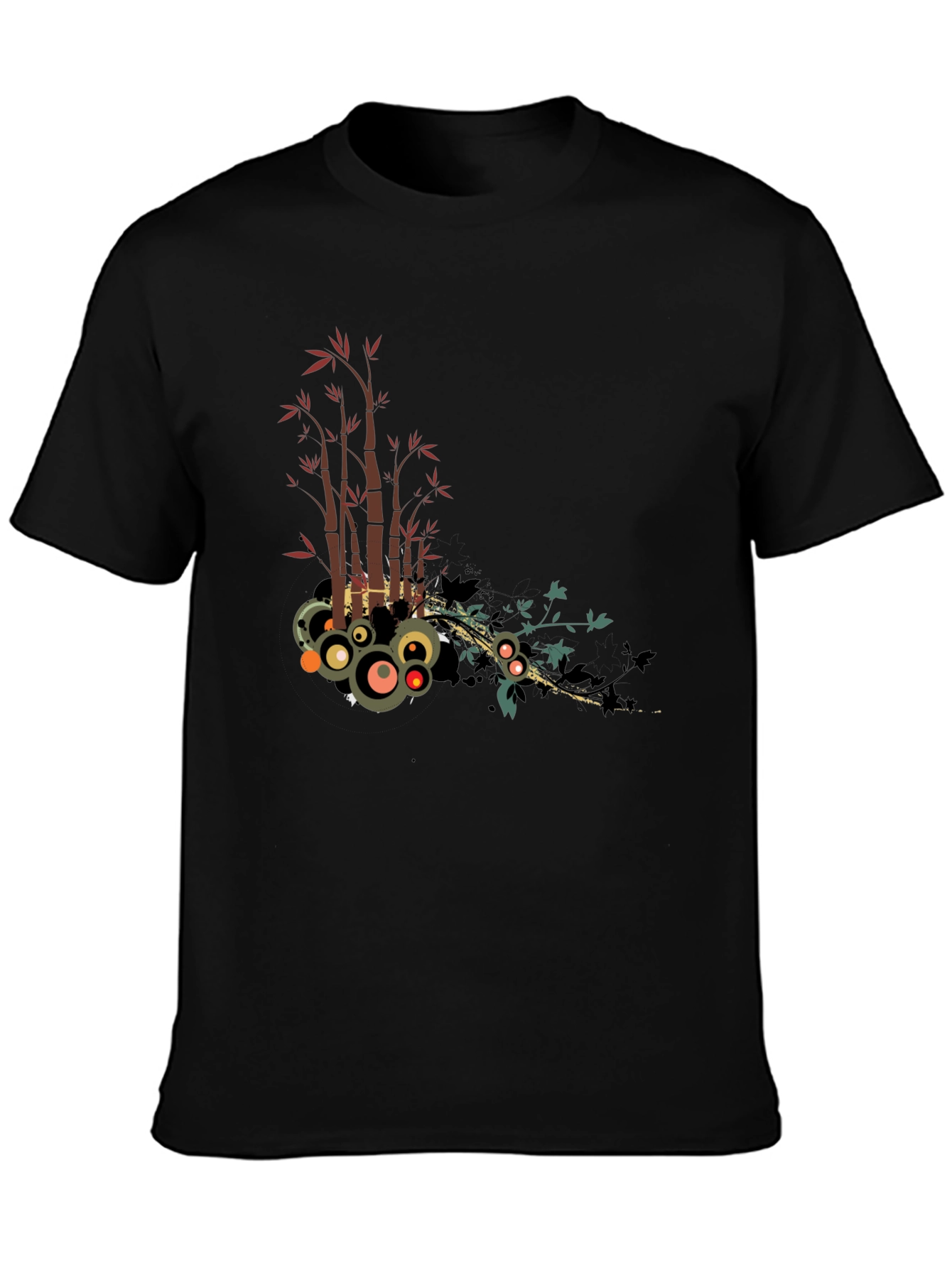 Stylish Black Tee with Bamboo Circle Design