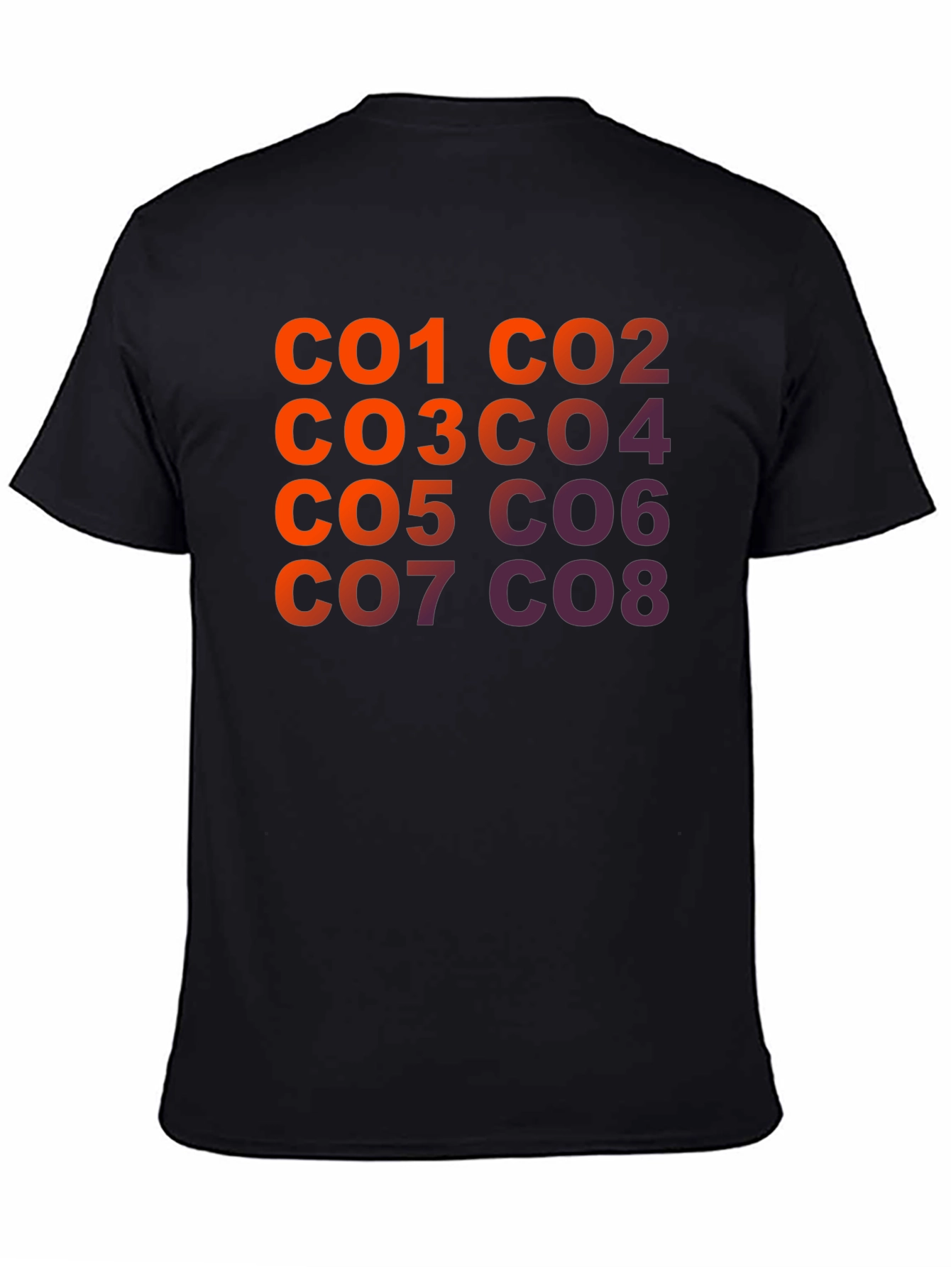 CO1-CO8 Gradient Text Graphic Print Black T-Shirt