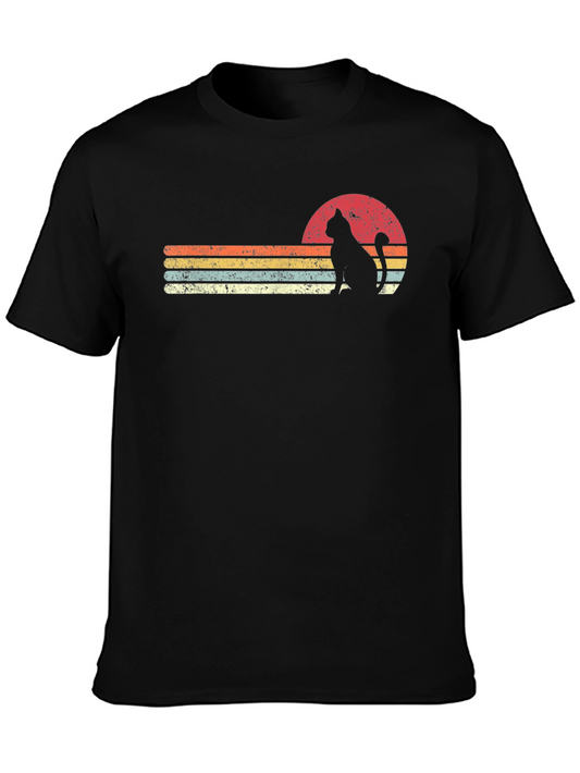 Retro Cat Silhouette T-Shirt - Vintage Style
