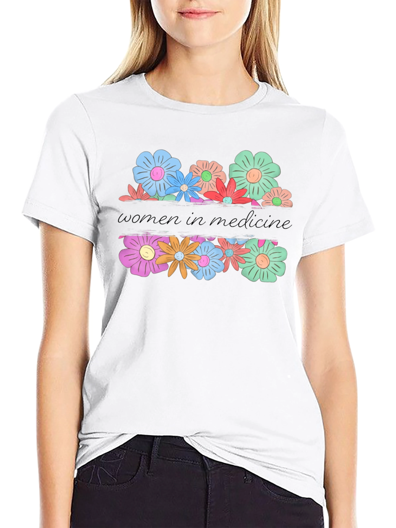 Women in Medicine Floral Graphic Tee - Black