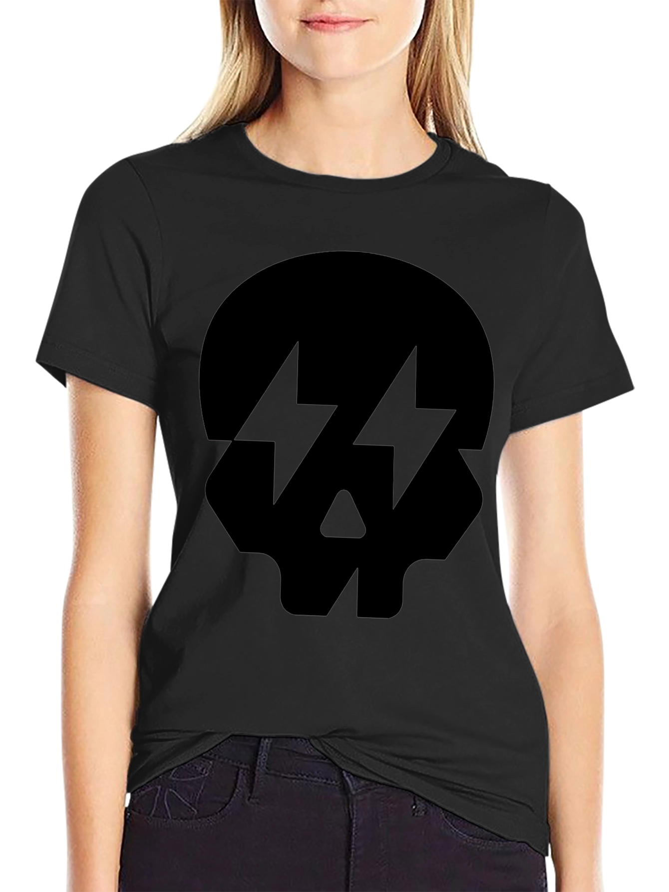 Skull Lightning Bolt Graphic Tee - Black