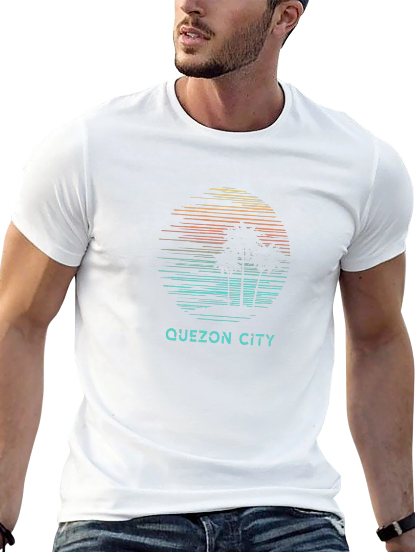 Quezon City Graphic Tee - Retro Palm Tree Design