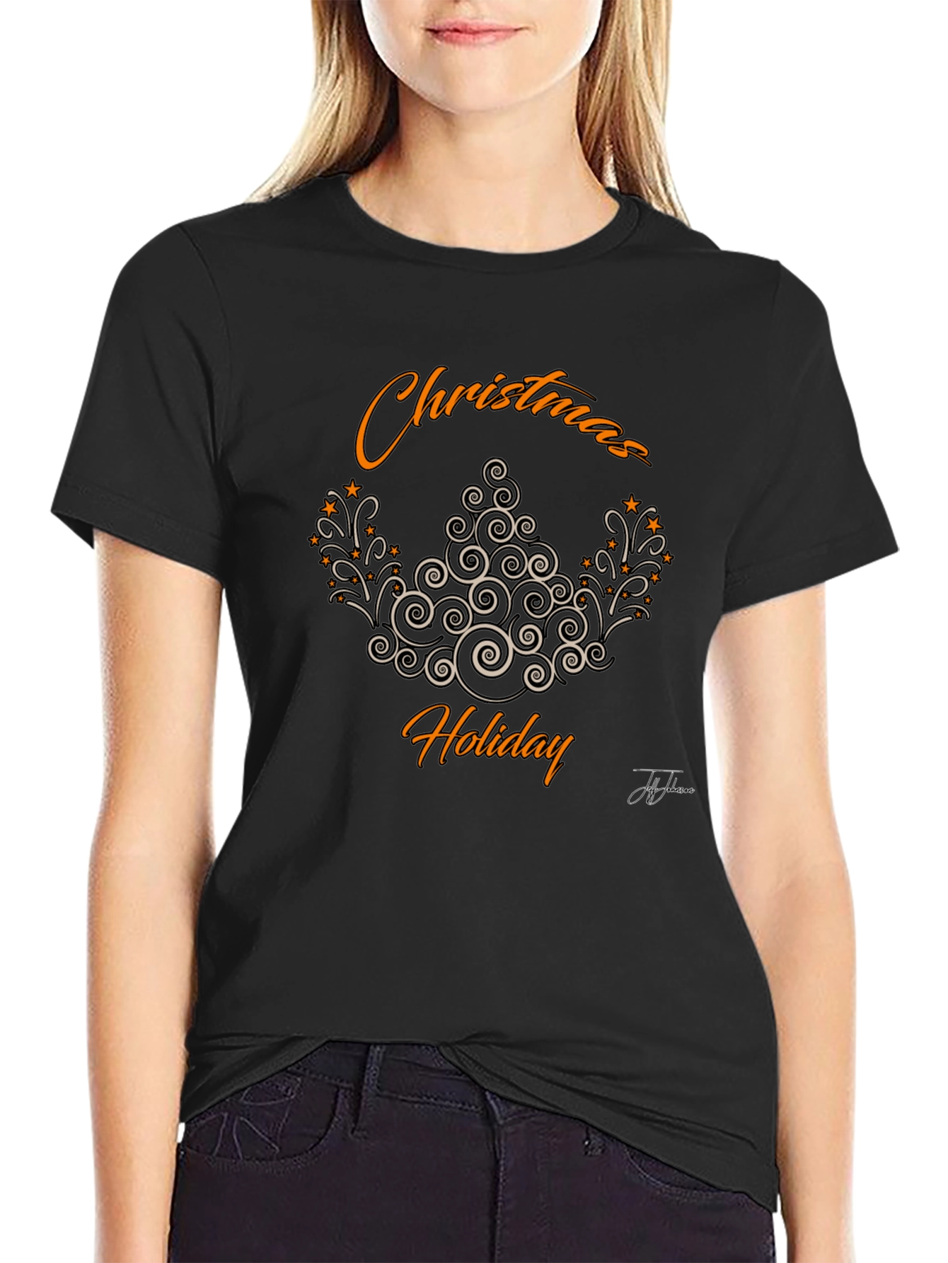 Festive Christmas Holiday Graphic Tee - Black