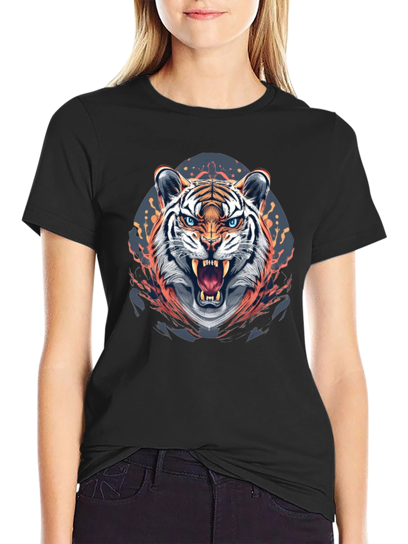 Fierce Tiger Graphic Print Black T-Shirt