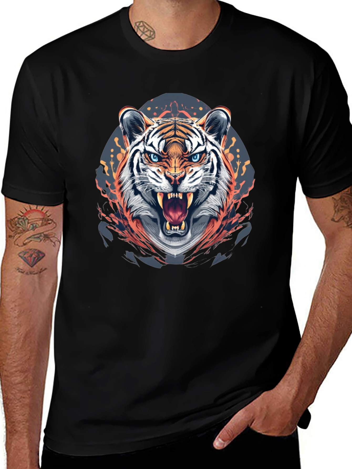 Fierce Tiger Graphic Print Black T-Shirt