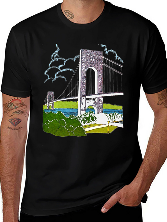 Bridge Print Black Cotton T-Shirt