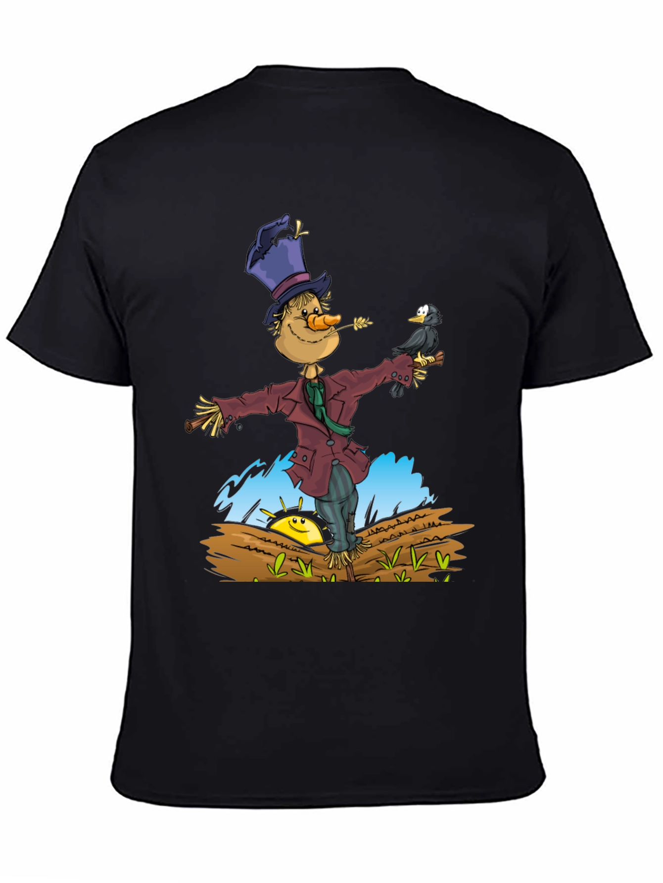 Scarecrow & Crow Graphic Tee - Black Cotton T-Shirt