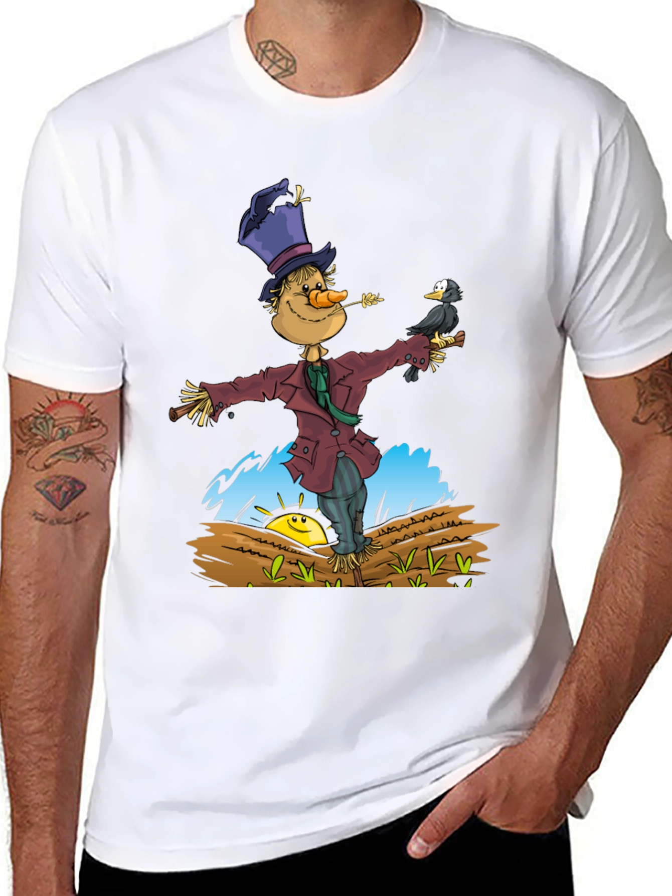 Scarecrow & Crow Graphic Tee - Black Cotton T-Shirt