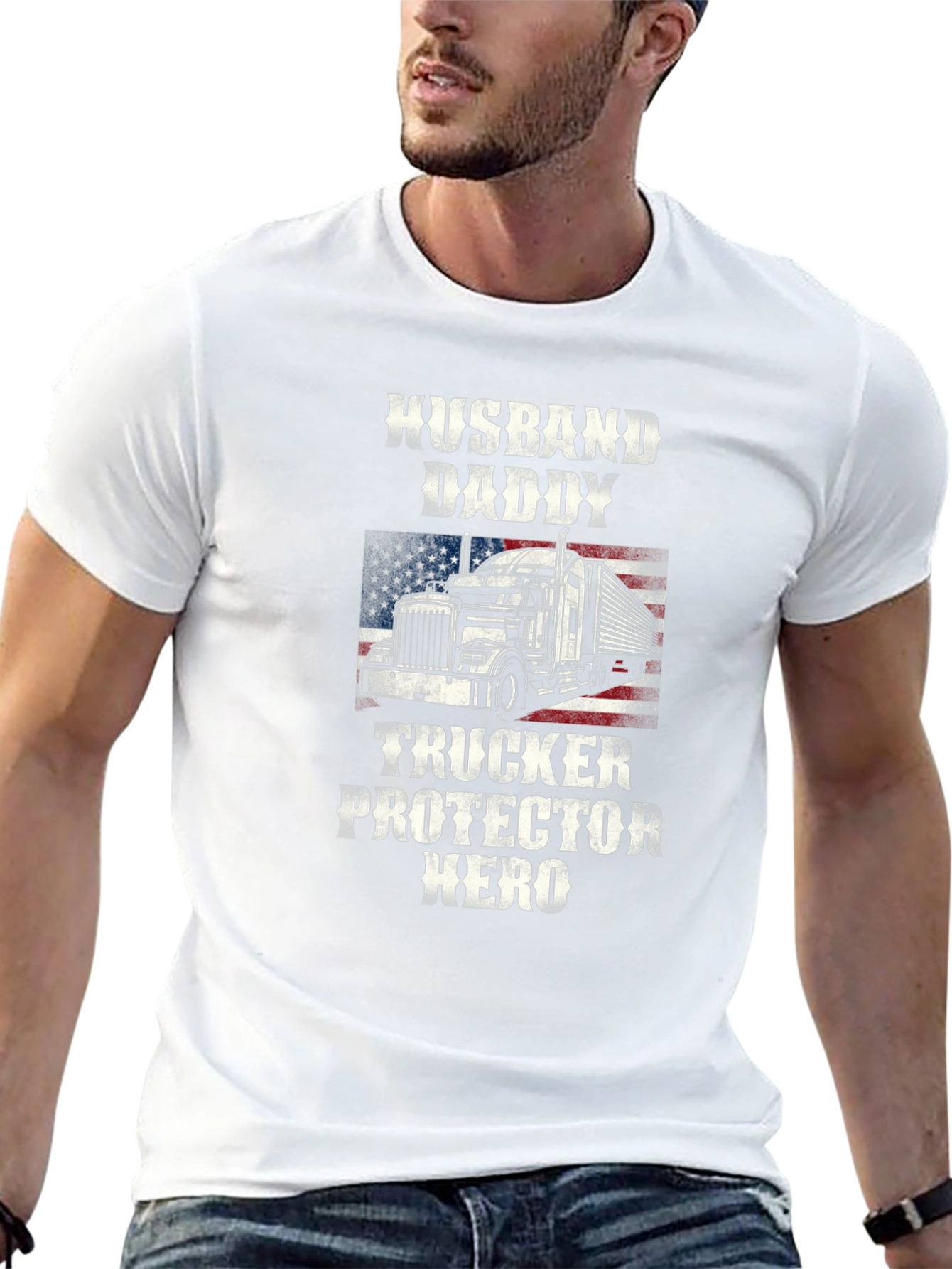 Husband Daddy Trucker Hero Graphic Tee